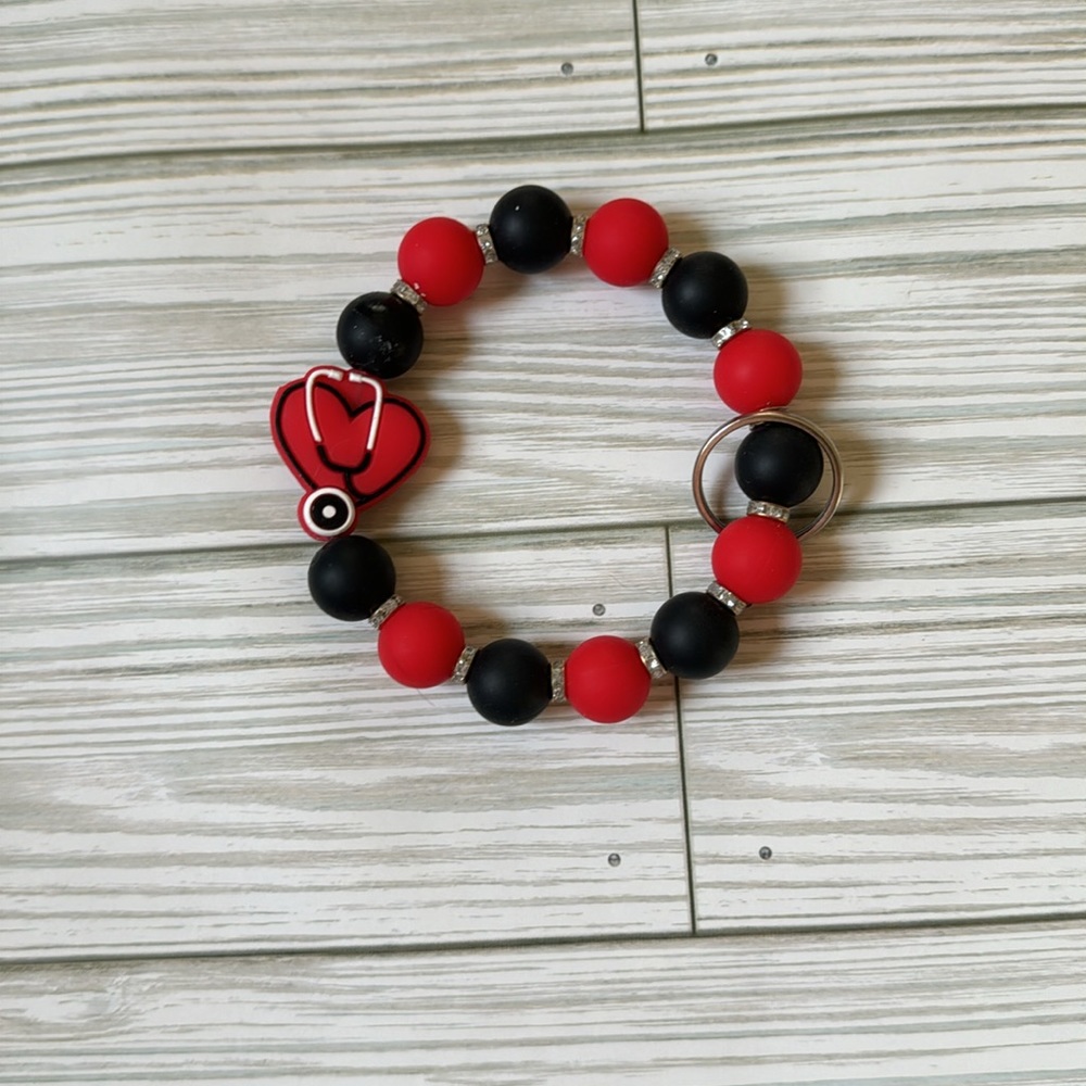 Red and black Stethoscope silicone Wristlet keychain